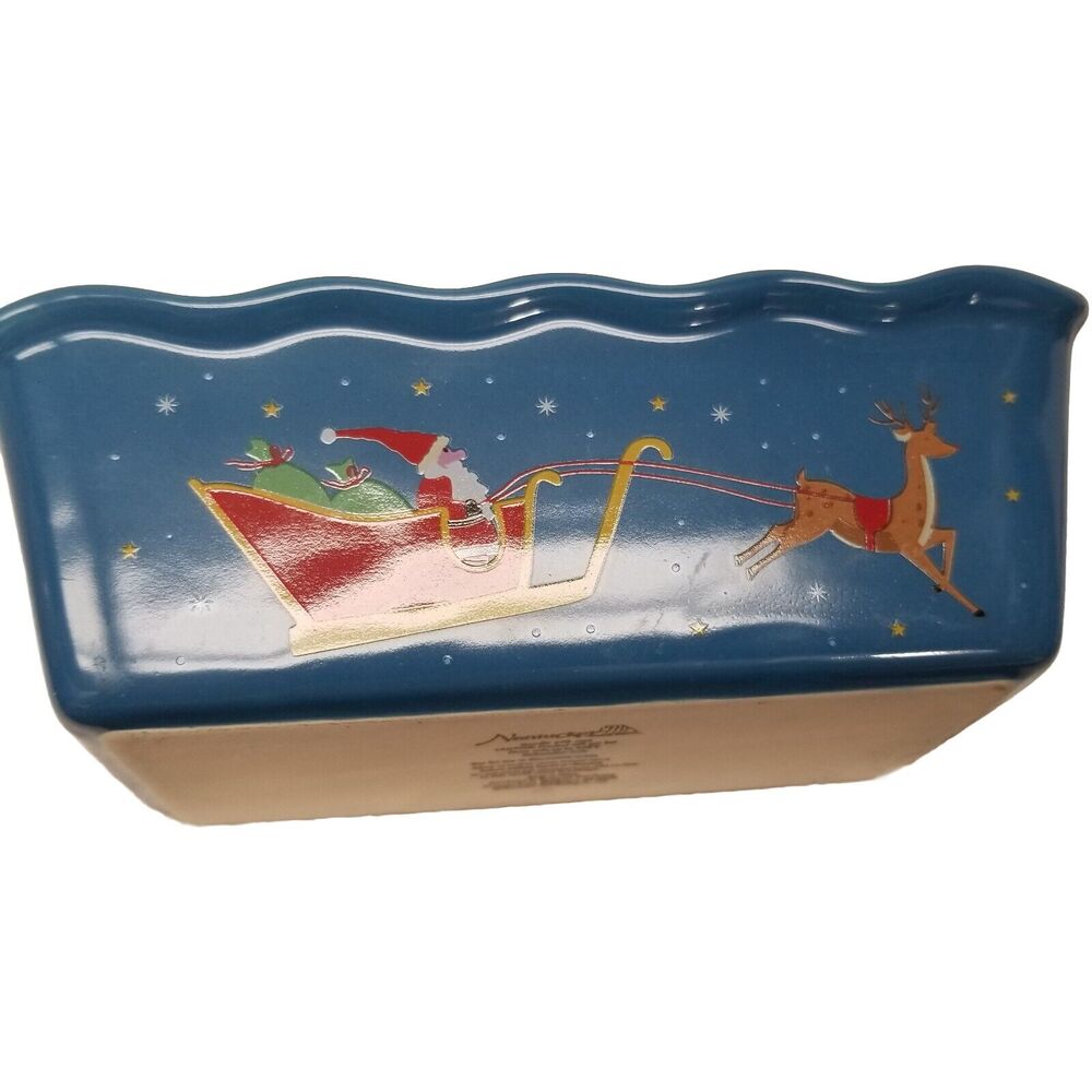 Christmas Nantucket Mini Loaf Dish With Pan Inserted Oven Safe EUC